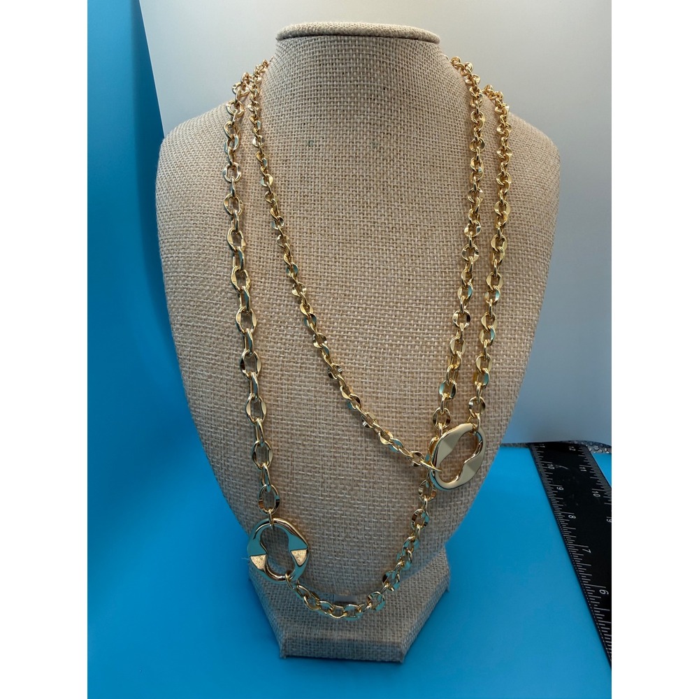 Alfani Gold Tone Long Link Necklace Organic‎ Ring Accents 38 Inch NWT